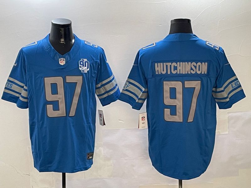 Men Detroit Lions #97 Hutchinson Blue three generations 2024 Nike Limited NFL Jersey style 01022